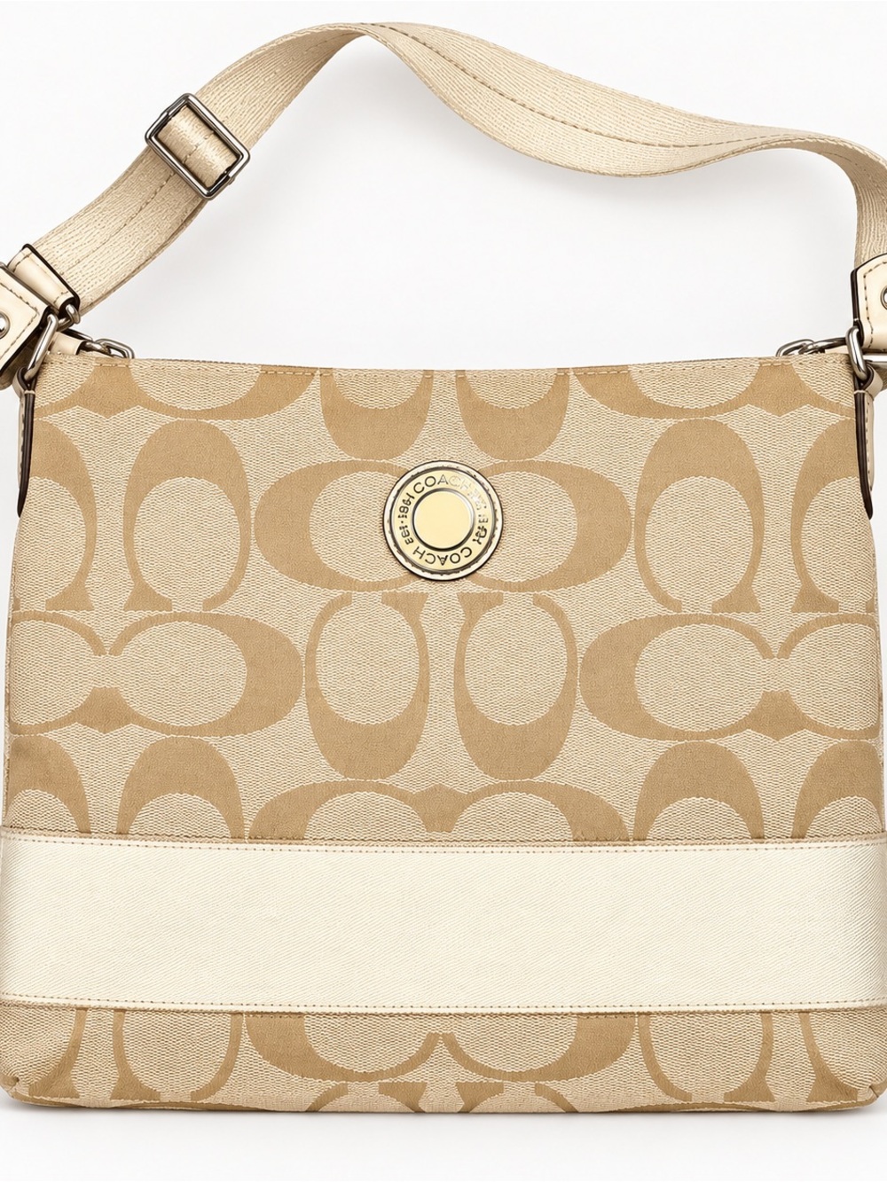 Coach C Jacquard Stripe Crossbody Bag Beige